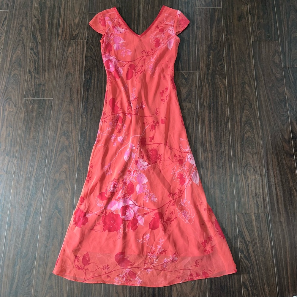 Vintage Studio Y Floral Coral Overlay Maxi Dress